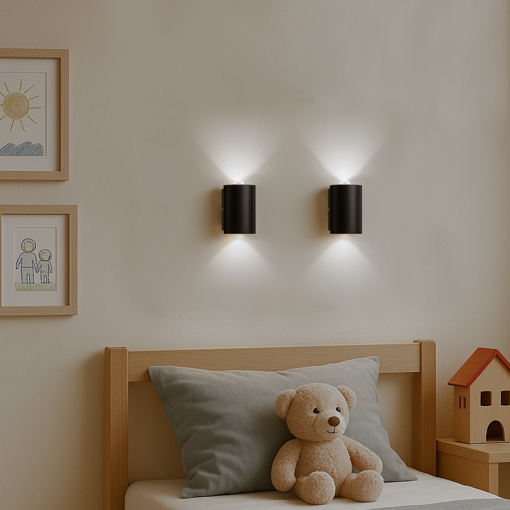 Set 2 Applique da Muro 2 Led Lampada a Parete Nero Luce Bianco Freddo 4x6.5x4cm