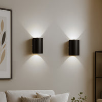 Set 2 Applique da Muro 2 Led Lampada a Parete Nero Luce Bianco Freddo 4x6.5x4cm