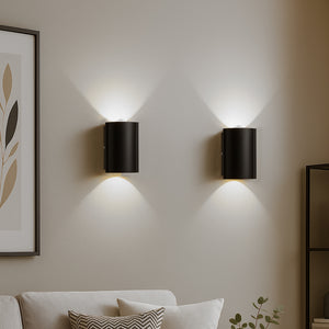 Set 2 Applique da Muro 2 Led Lampada a Parete Nero Luce Bianco Freddo 4x6.5x4cm