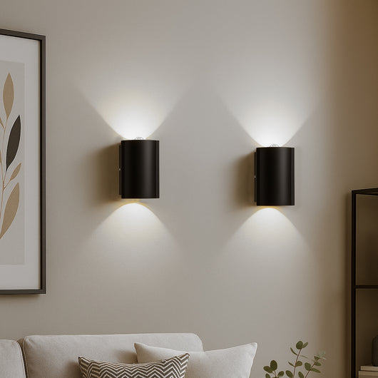 Set 2 Applique da Muro 2 Led Lampada a Parete Nero Luce Bianco Freddo 4x6.5x4cm