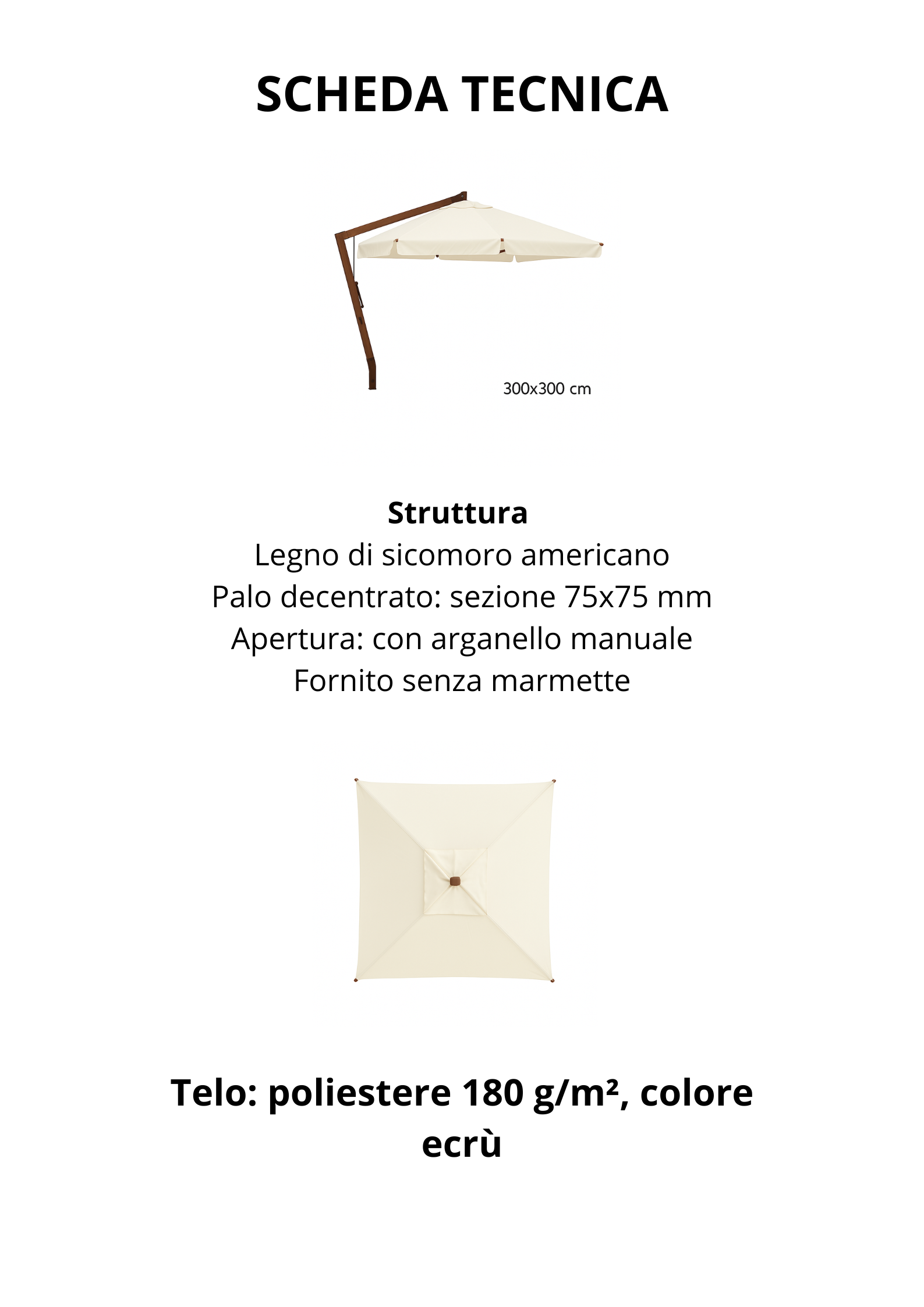 OMBRELLONE LEGNO DECENTRATO ASTER 3X3 PALO 75