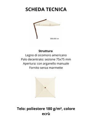 OMBRELLONE LEGNO DECENTRATO ASTER 3X3 PALO 75