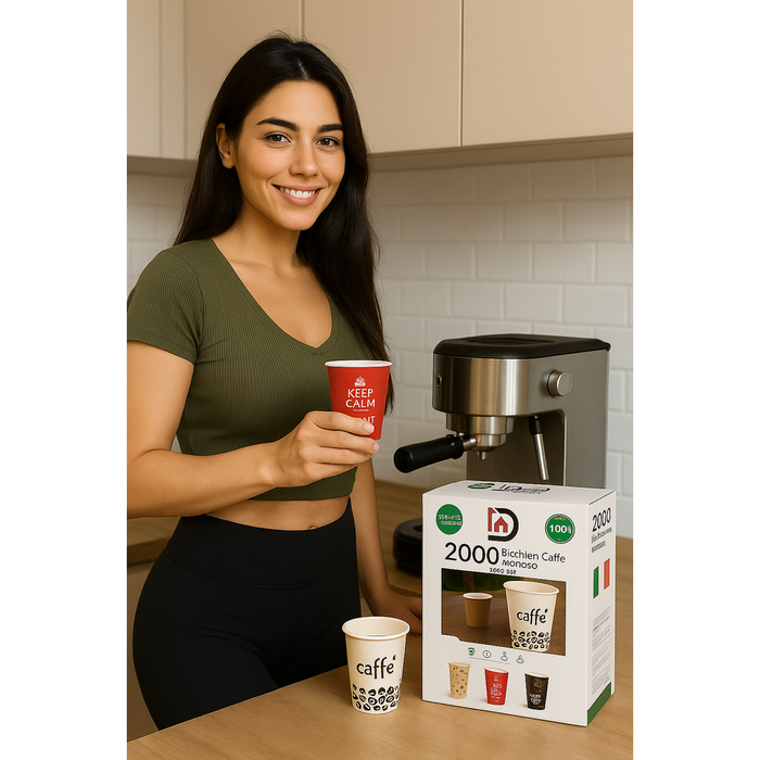 Bicchieri Caffe Carta 75ml Maxi Scorta 2000pz 100% Biodegradabili Made in Italy