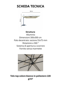 OMBRELLONE DECENTRATO MOD.ROMA MT.3X3 IN ALLUMINIO PER GIARDINO E BORDO PISCINA