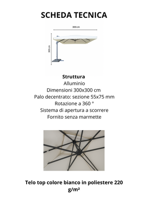 OMBRELLONE DECENTRATO MOD.ROMA MT.3X3 IN ALLUMINIO PER GIARDINO E BORDO PISCINA