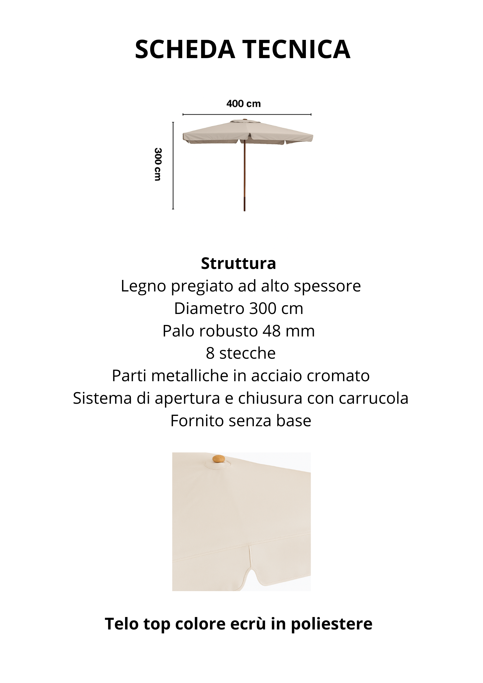 OMBRELLONE ISLAND IN LEGNO MT.3X4 PALO MM 48 PER ARREDO GIARDINO E BORDO PISCINA