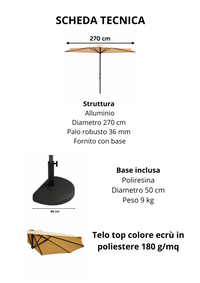 OMBRELLONE ALLUMINIO A PARETE MEZZA LUNA DIAM.270 CON BASE