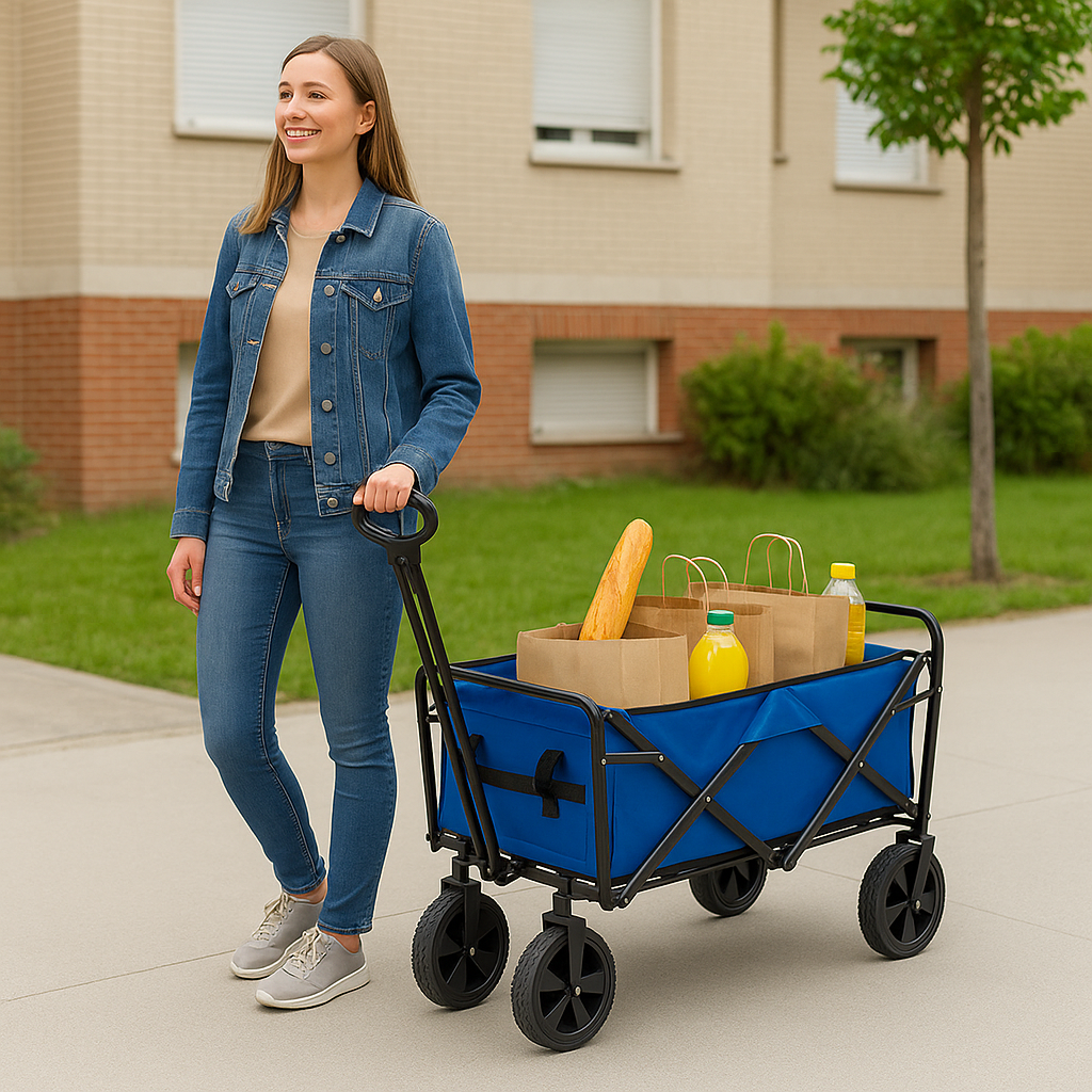 Carrello Pieghevole in Tessuto Oxford con 4Ruote in Gomma e Telaio in Acciaio Blu