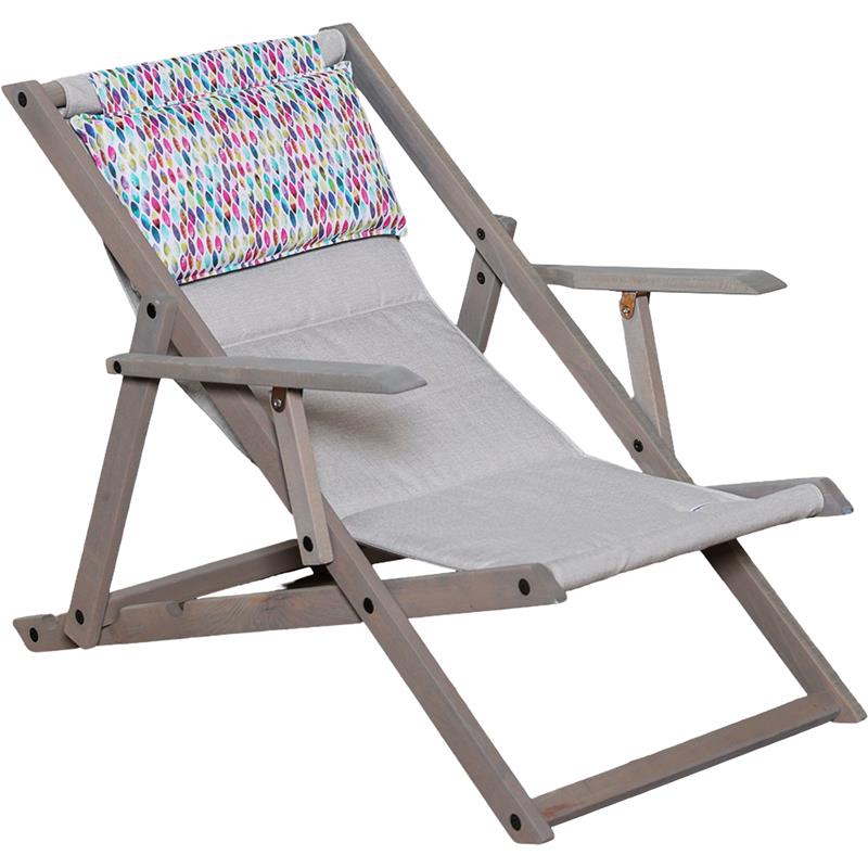 POLTRONA SDRAIO RELAX ZANZIBAR GRIGIA + CERCHI COLORATI 3 POSIZIONI CON BRACCIOLO - STRUTTURA IN FAGGIO + POGGIAPIEDI