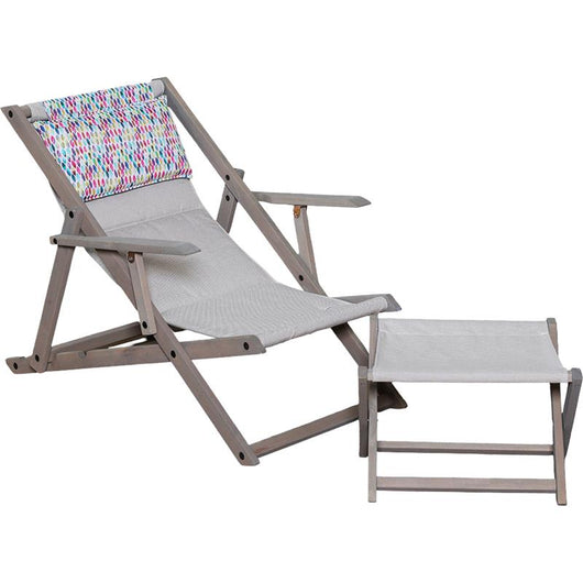 POLTRONA SDRAIO RELAX ZANZIBAR GRIGIA + CERCHI COLORATI 3 POSIZIONI CON BRACCIOLO - STRUTTURA IN FAGGIO + POGGIAPIEDI