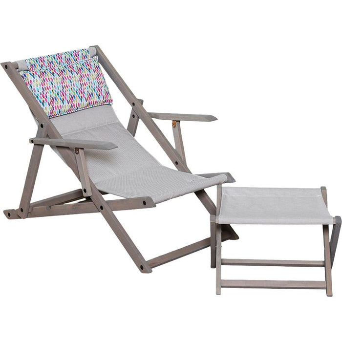 POLTRONA SDRAIO RELAX ZANZIBAR GRIGIA + CERCHI COLORATI 3 POSIZIONI CON BRACCIOLO - STRUTTURA IN FAGGIO + POGGIAPIEDI