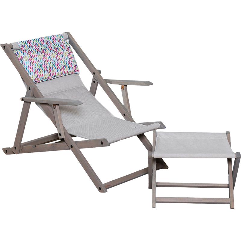 POLTRONA SDRAIO RELAX ZANZIBAR GRIGIA + CERCHI COLORATI 3 POSIZIONI CON BRACCIOLO - STRUTTURA IN FAGGIO + POGGIAPIEDI