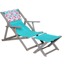 POLTRONA SDRAIO RELAX ZANZIBAR CELESTE + TRIANGOLI  COLORATI 3 POSIZIONI CON BRACCIOLO - STRUTTURA IN FAGGIO + POGGIAPIEDI