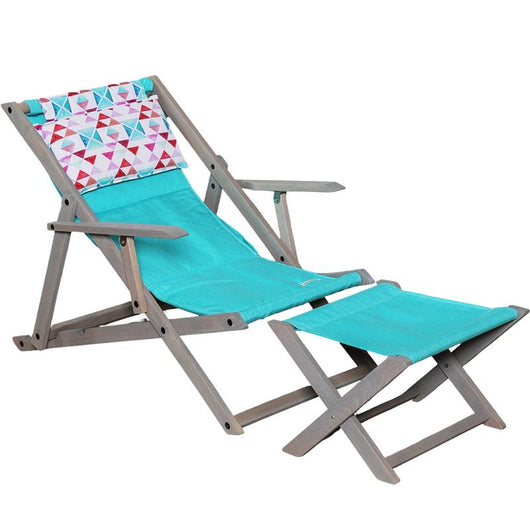 POLTRONA SDRAIO RELAX ZANZIBAR CELESTE + TRIANGOLI  COLORATI 3 POSIZIONI CON BRACCIOLO - STRUTTURA IN FAGGIO + POGGIAPIEDI