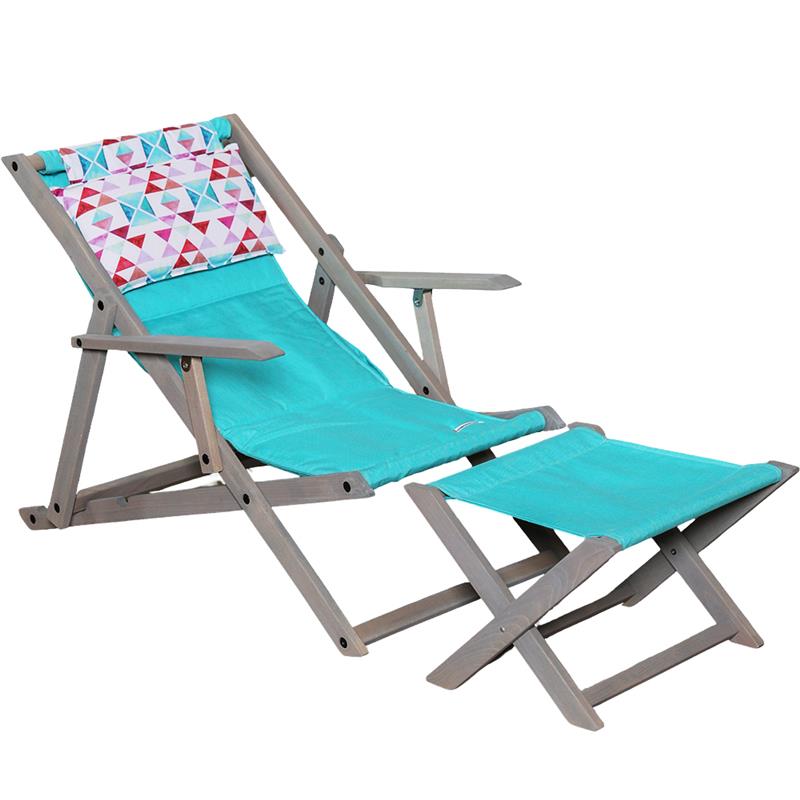 POLTRONA SDRAIO RELAX ZANZIBAR CELESTE + TRIANGOLI  COLORATI 3 POSIZIONI CON BRACCIOLO - STRUTTURA IN FAGGIO + POGGIAPIEDI