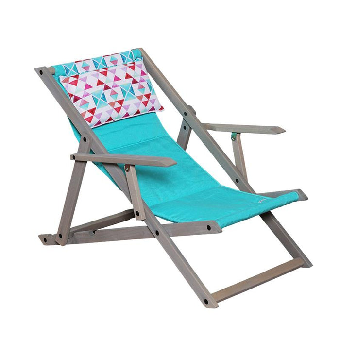 POLTRONA SDRAIO RELAX ZANZIBAR CELESTE + TRIANGOLI  COLORATI 3 POSIZIONI CON BRACCIOLO - STRUTTURA IN FAGGIO + POGGIAPIEDI