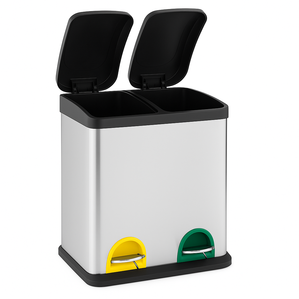 Pattumiera Raccolta Differenziata Acciaio 30LT 2 Scomparti con Pedale Silver Nero