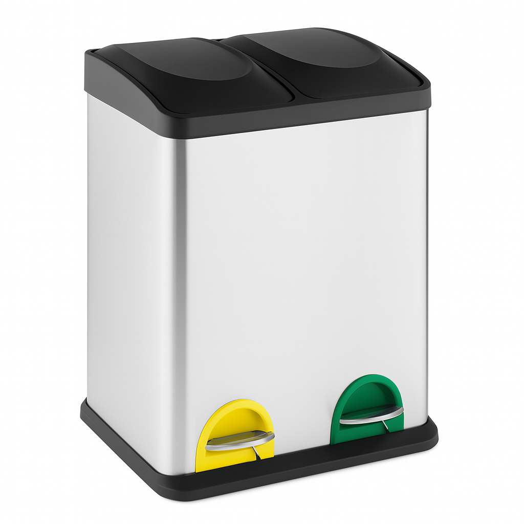 Pattumiera Raccolta Differenziata Acciaio 30LT 2 Scomparti con Pedale Silver Nero