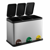 Pattumiera Raccolta Differenziata Acciaio 45LT 3 Scomparti con Pedale Silver Nero