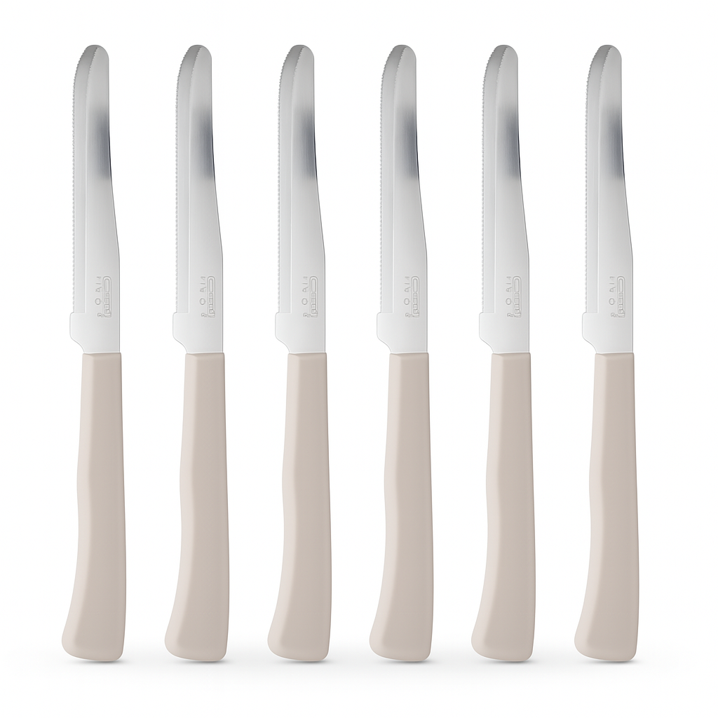 Coltelli da Tavola 24pz Manico in Polipropilene Doppia Affilatura 22cm Tortora