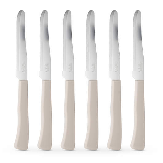 Coltelli da Tavola 24pz Manico in Polipropilene Doppia Affilatura 22cm Tortora