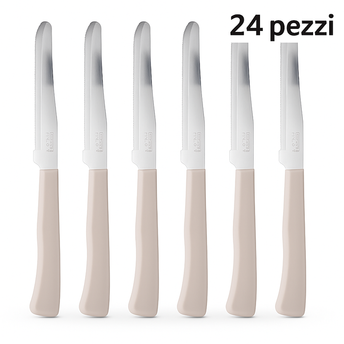 Coltelli da Tavola 24pz Manico in Polipropilene Doppia Affilatura 22cm Tortora