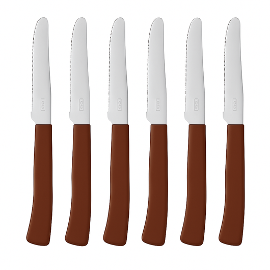 Coltelli da Tavola 24pz Manico in Polipropilene Doppia Affilatura 22cm Marrone