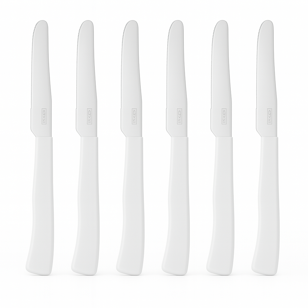 Coltelli da Tavola 24pz Manico in Polipropilene Doppia Affilatura 22cm Bianco