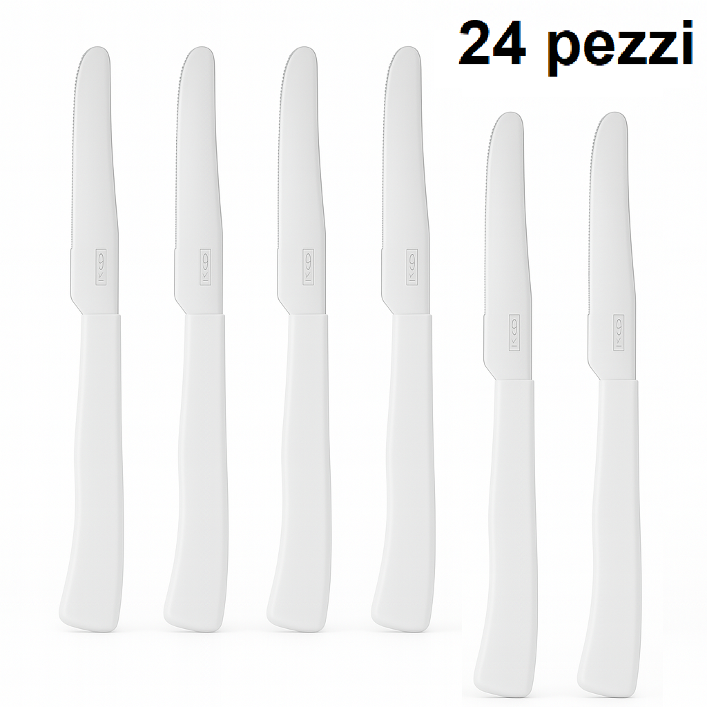 Coltelli da Tavola 24pz Manico in Polipropilene Doppia Affilatura 22cm Bianco