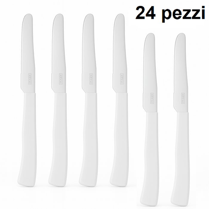 Coltelli da Tavola 24pz Manico in Polipropilene Doppia Affilatura 22cm Bianco