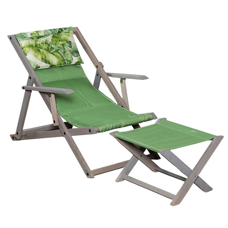 POLTRONA SDRAIO RELAX ZANZIBAR VERDE+FOGLIE 3 POSIZIONI CON BRACCIOLO - STRUTTURA IN FAGGIO + POGGIAPIEDI