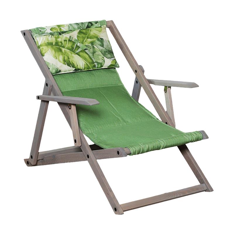 POLTRONA SDRAIO RELAX ZANZIBAR VERDE+FOGLIE 3 POSIZIONI CON BRACCIOLO - STRUTTURA IN FAGGIO + POGGIAPIEDI