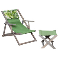 POLTRONA SDRAIO RELAX ZANZIBAR VERDE+FOGLIE 3 POSIZIONI CON BRACCIOLO - STRUTTURA IN FAGGIO + POGGIAPIEDI