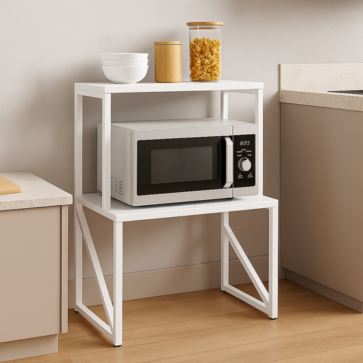 Scaffale Cucina Porta Microonde con 2 Ripiani Metallo e Legno 69x37x54cm Moderno Bianco