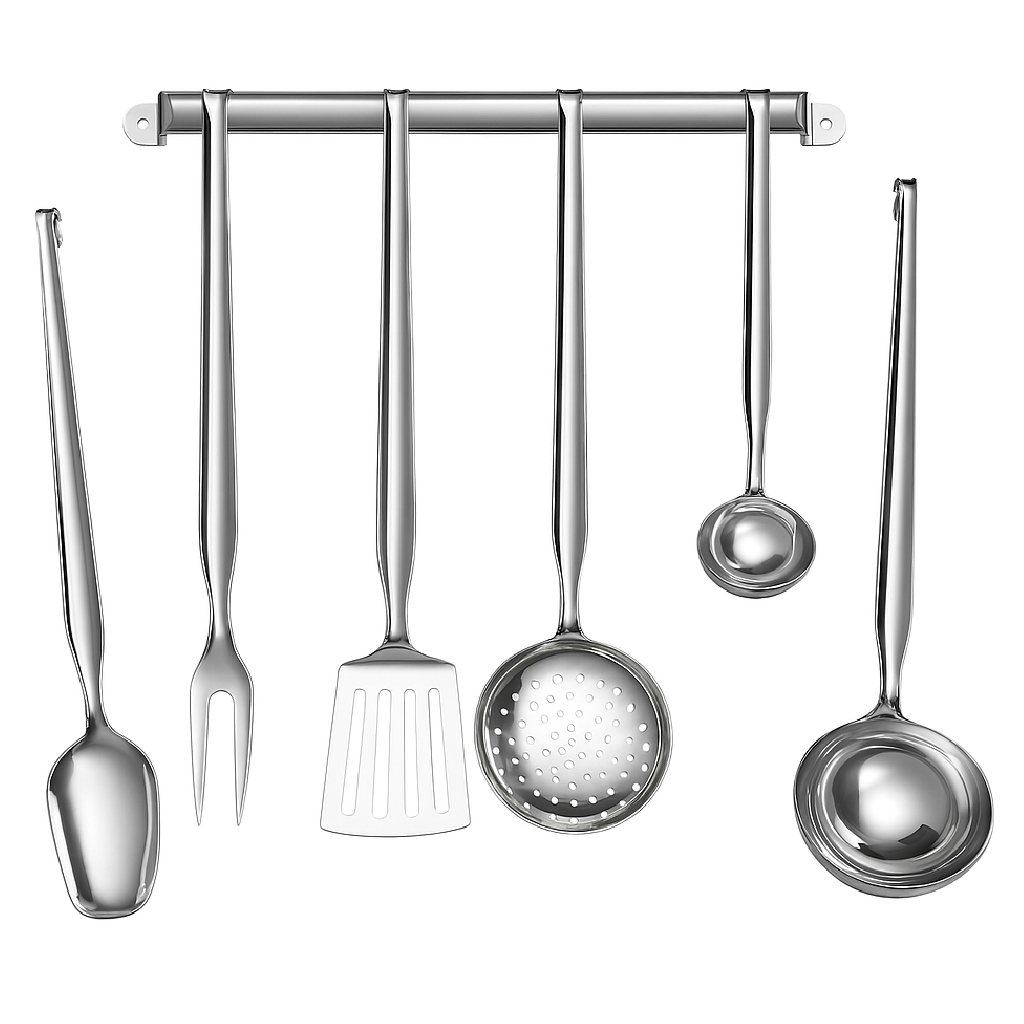 Mestoli Cucina kit 7 pz in Acciaio Inox Made in Italy Barra + 6 Utensili
