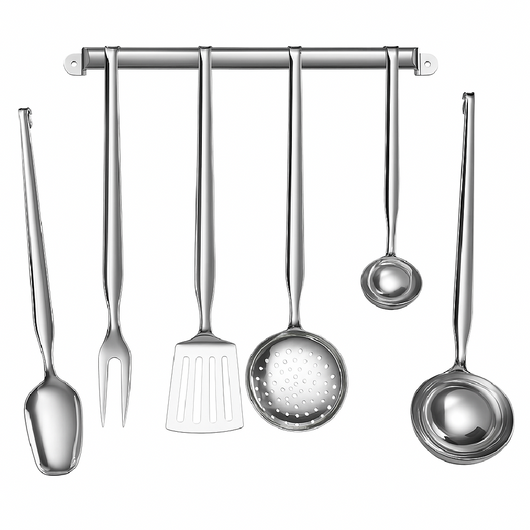 Mestoli Cucina kit 7 pz in Acciaio Inox Made in Italy Barra + 6 Utensili