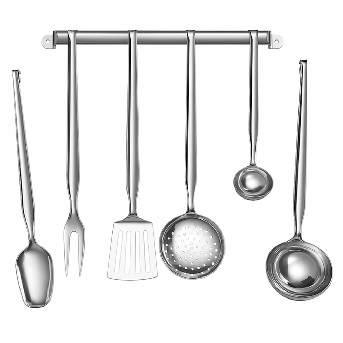 Mestoli Cucina kit 7 pz in Acciaio Inox Made in Italy Barra + 6 Utensili