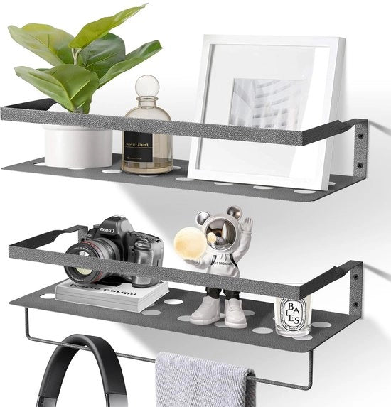 Set di 2 pannelli da parete, pannello da parete metallico 40 cm con appendiasciuga, per soggiorno, cucina, bagno, studio, grigio a punti d'argento