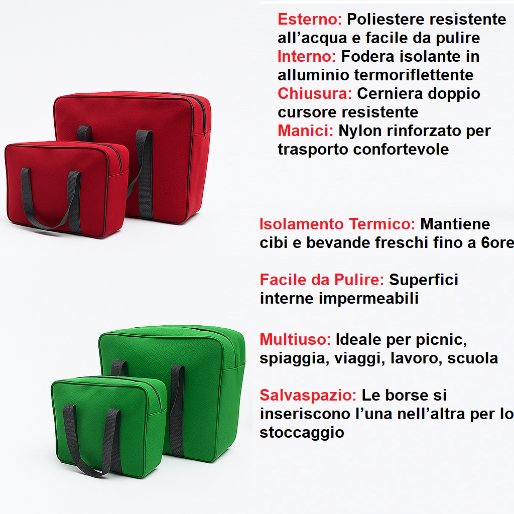 Kit 2 Borse Termiche 24LT 7LT Pratiche Salvaspazio Resistenti, Arancione