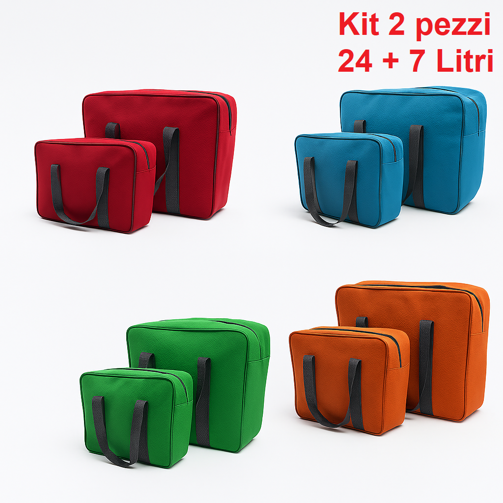 Kit 2 Borse Termiche 24LT 7LT Pratiche Salvaspazio Resistenti, Arancione