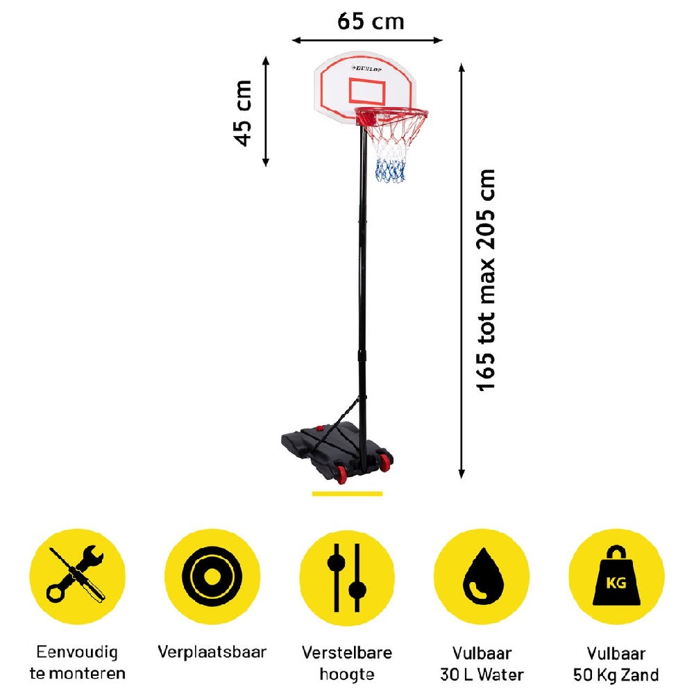 Canestro Basket Regolabile Dunlop con Base e Ruote per Esterni Sport Pallacanestro