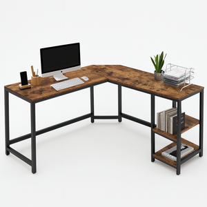 Scrivania Angolare Porta PC Stile Industriale con Libreria in Metallo e Legno mdf