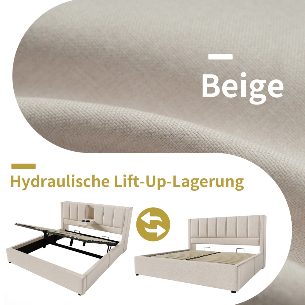 Letto imbottito 140x190 cm con contenitore e ricarica USB-C