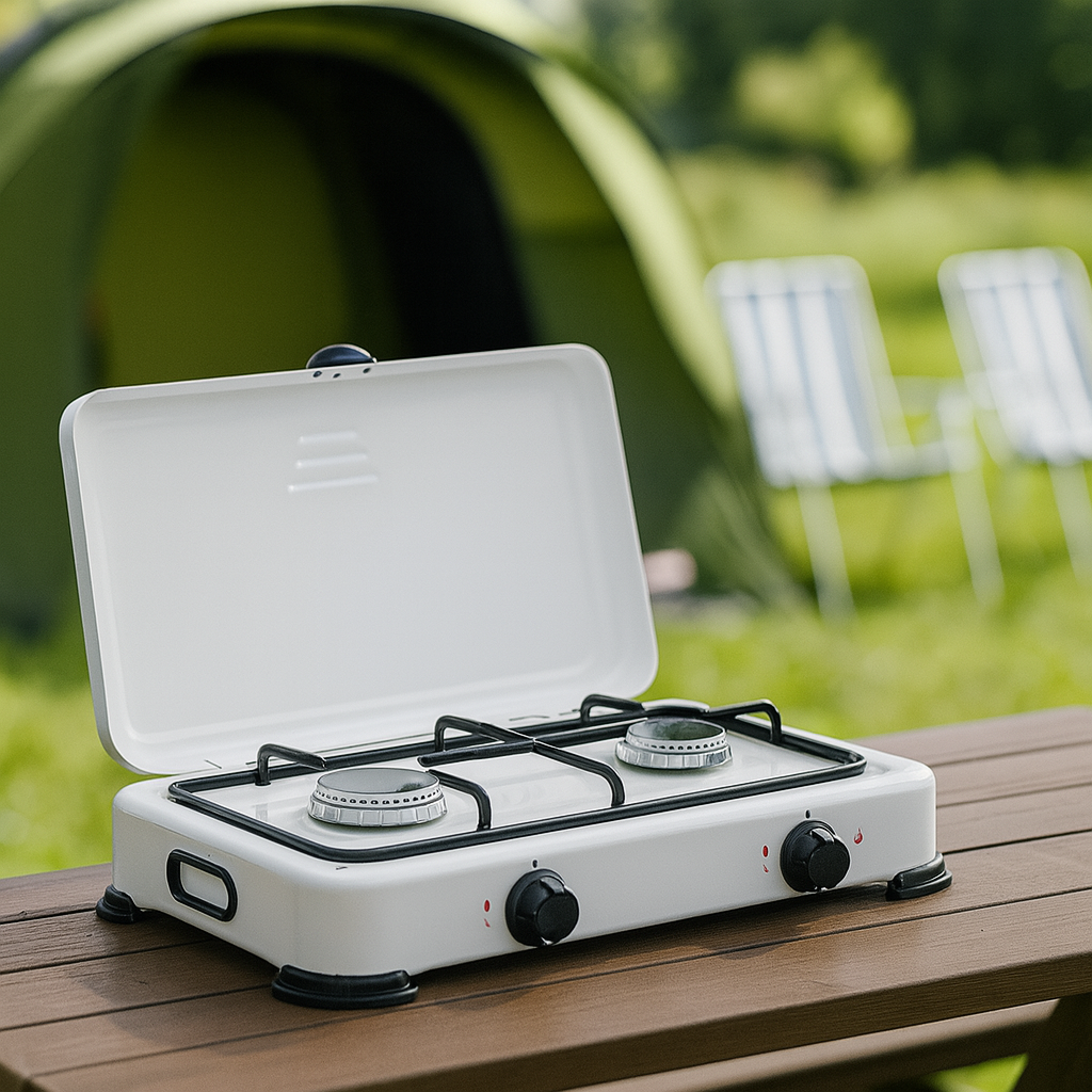 FORNELLO A GAS 2 FUOCHI CON COPERCHIO CAMPING MULTIFIRE 2