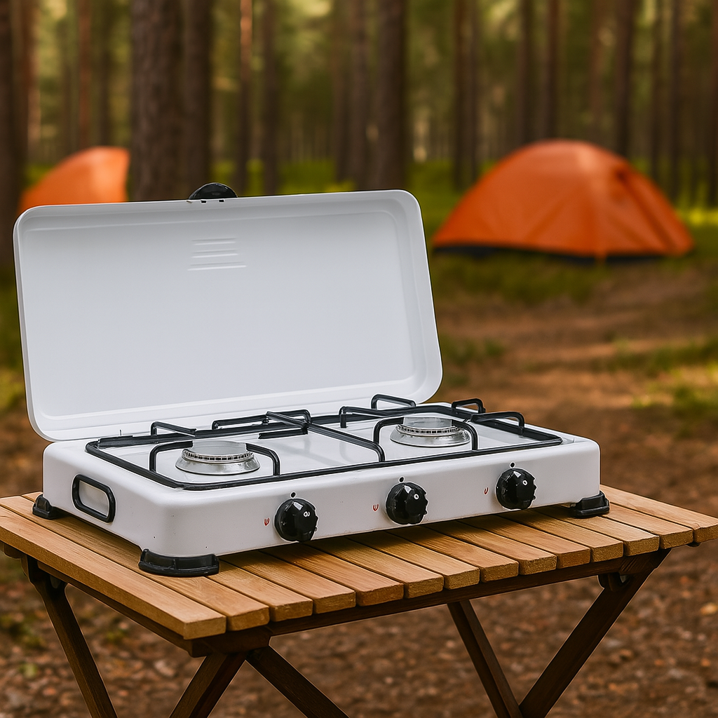 FORNELLO A GAS 3 FUOCHI CON COPERCHIO CAMPING MULTIFIRE 3