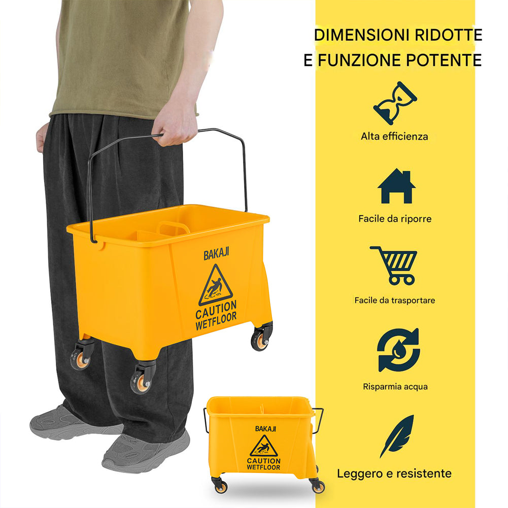 Carrello Pulizie Professionale Secchio Lavapavimenti 20 Lt per Mocio con Ruote