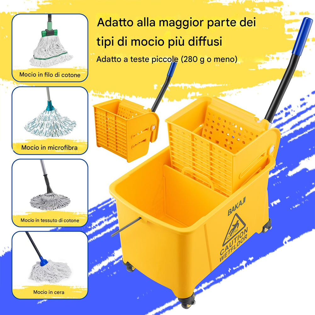 Carrello Pulizie Professionale Secchio Lavapavimenti 20 Lt per Mocio con Ruote