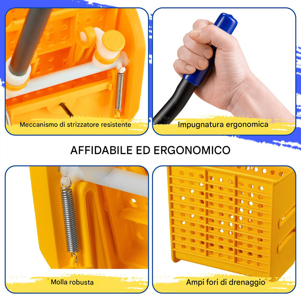 Carrello Pulizie Professionale Secchio Lavapavimenti 20 Lt per Mocio con Ruote