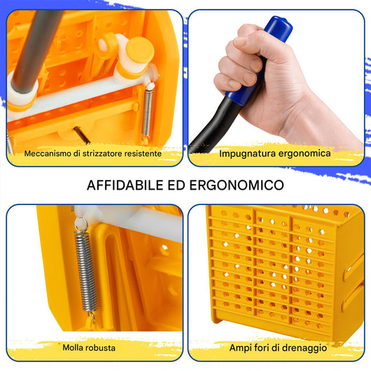 Carrello Pulizie Professionale Secchio Lavapavimenti 20 Lt per Mocio con Ruote