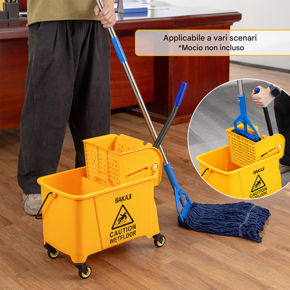 Carrello Pulizie Professionale Secchio Lavapavimenti 20 Lt per Mocio con Ruote